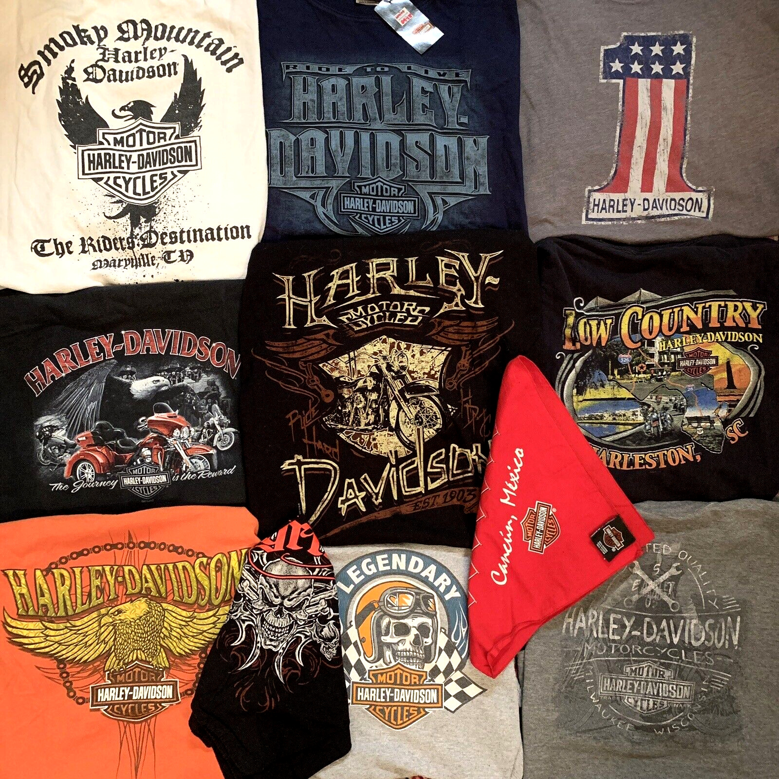 Harley Davidson T-Shirts Lot 9 Motorcycles Resale Wholesale 2-Side Biker Bandana
