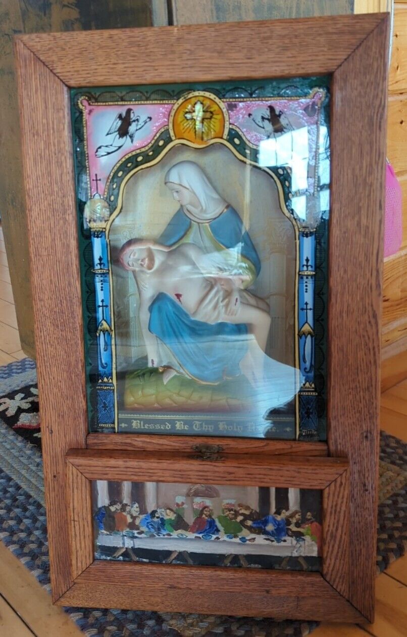 Antique Catholic Sick Call Last Rites Viaticum Box Shadow Box Mary Jesus READ