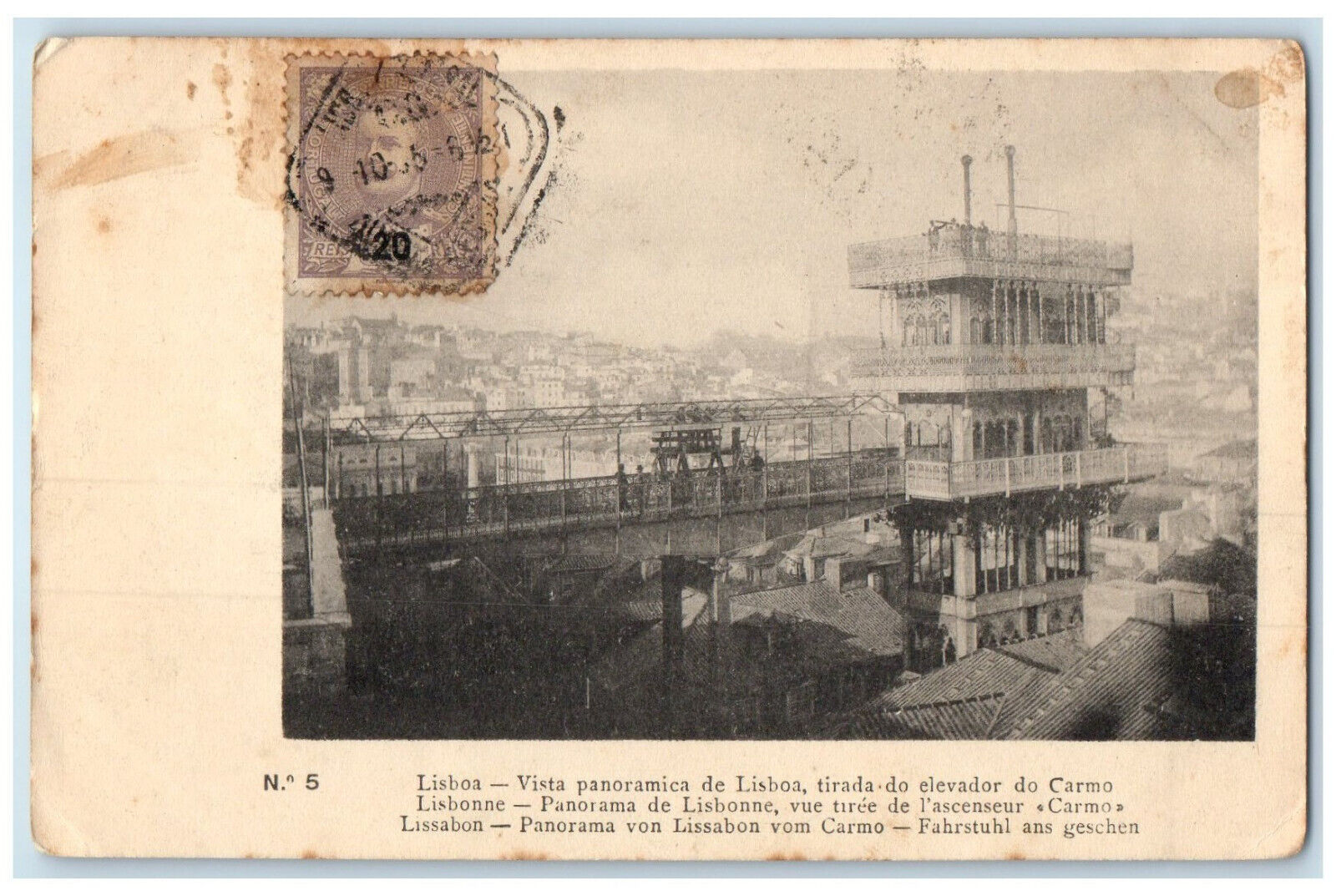 1905 Panoramic View Of Lisbon Taken From Elevador Do Carmo Portugal Postcard
