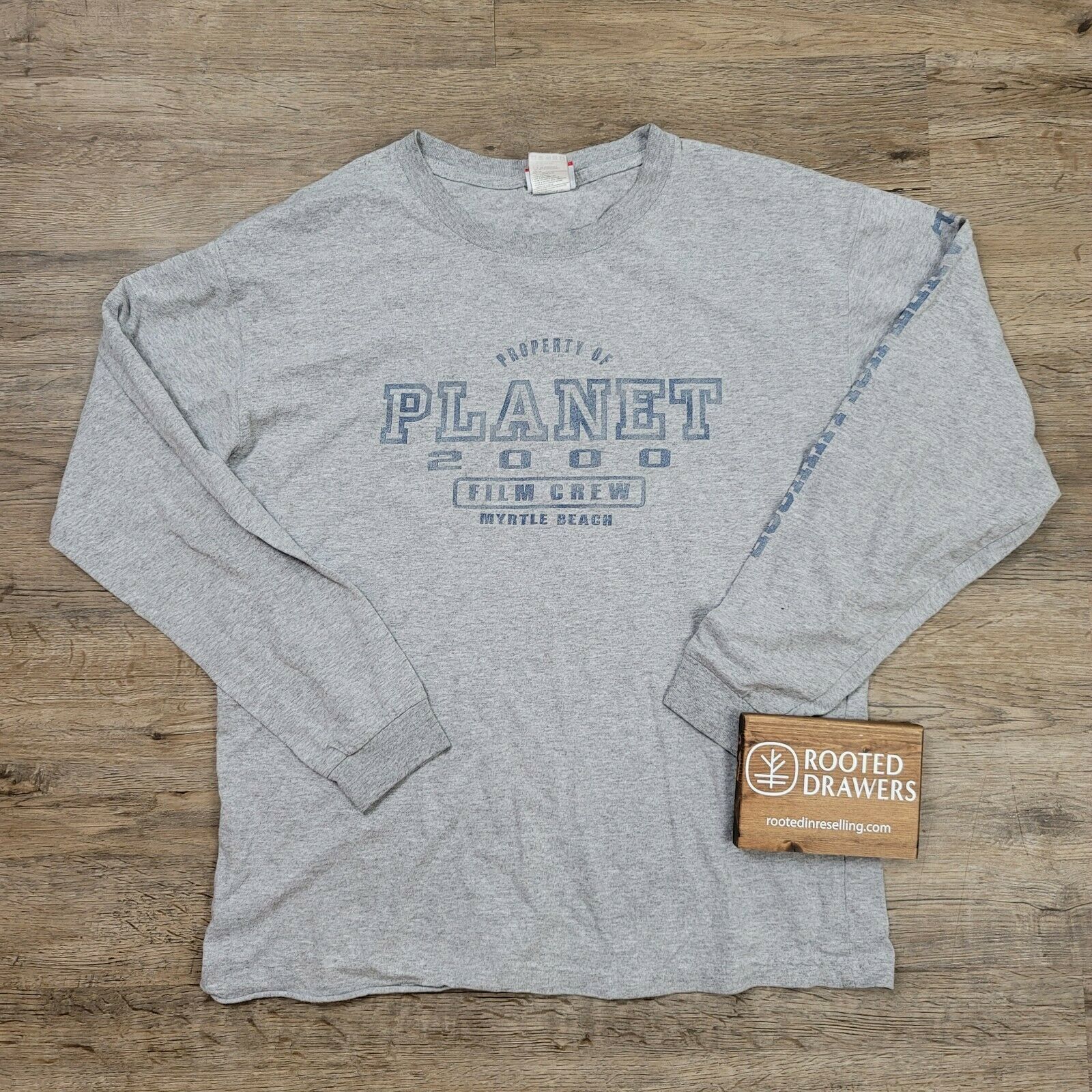 Vintage Planet Hollywood 2000 Film Crew Myrtle Beach T-Shirt Long Sleeve Gray 98