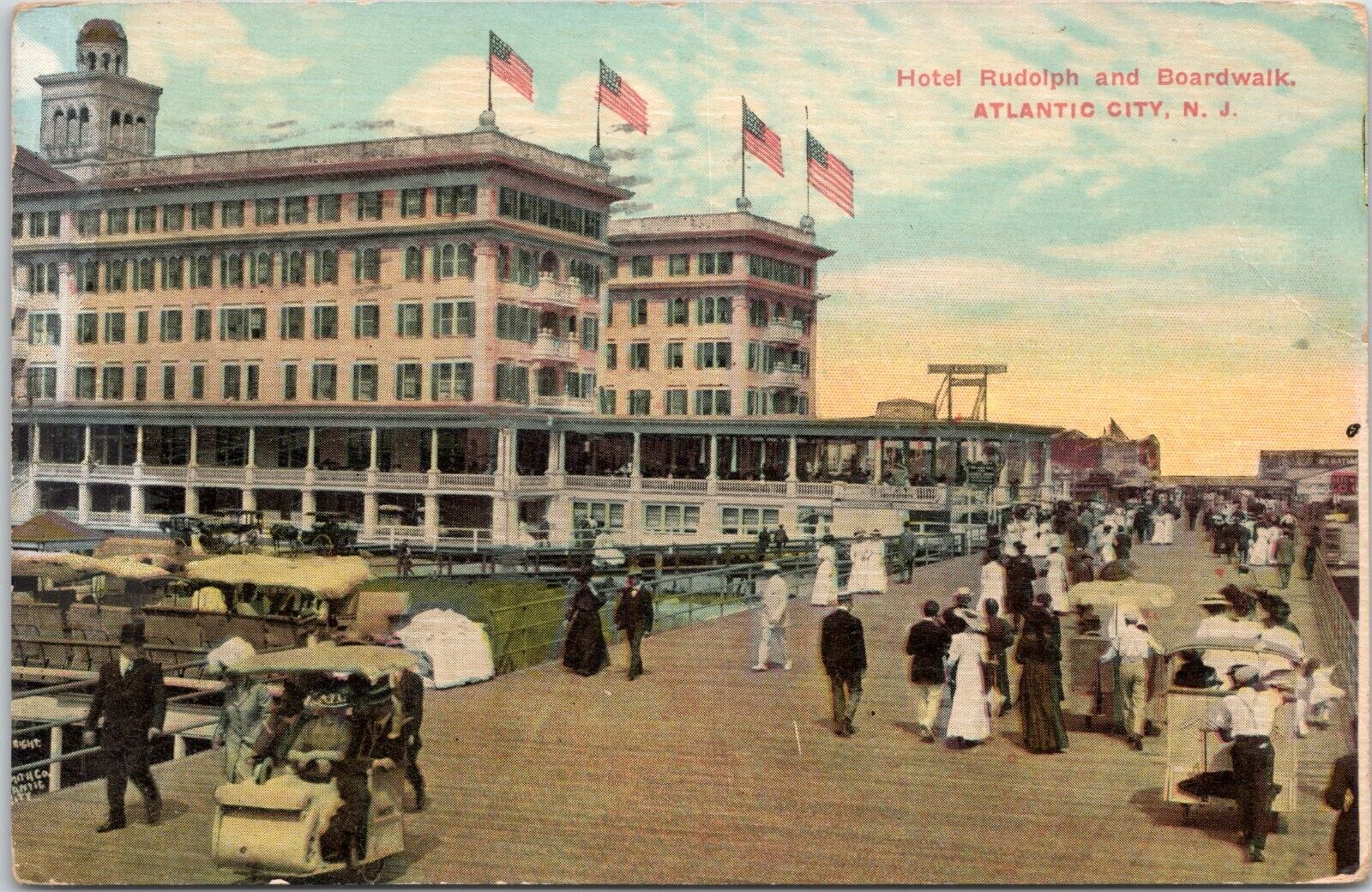 Hotel Rudolph and Boardwalk, Atlantic City New Jersey NJ - d/b Postcard- 1912