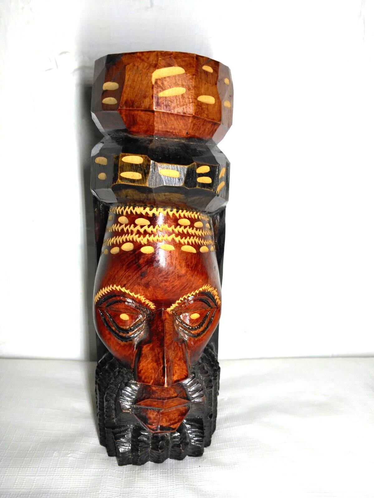 Wooden Jamaican/ Tribal Handmade Carved Head Tiki/Totem - Fast Ship