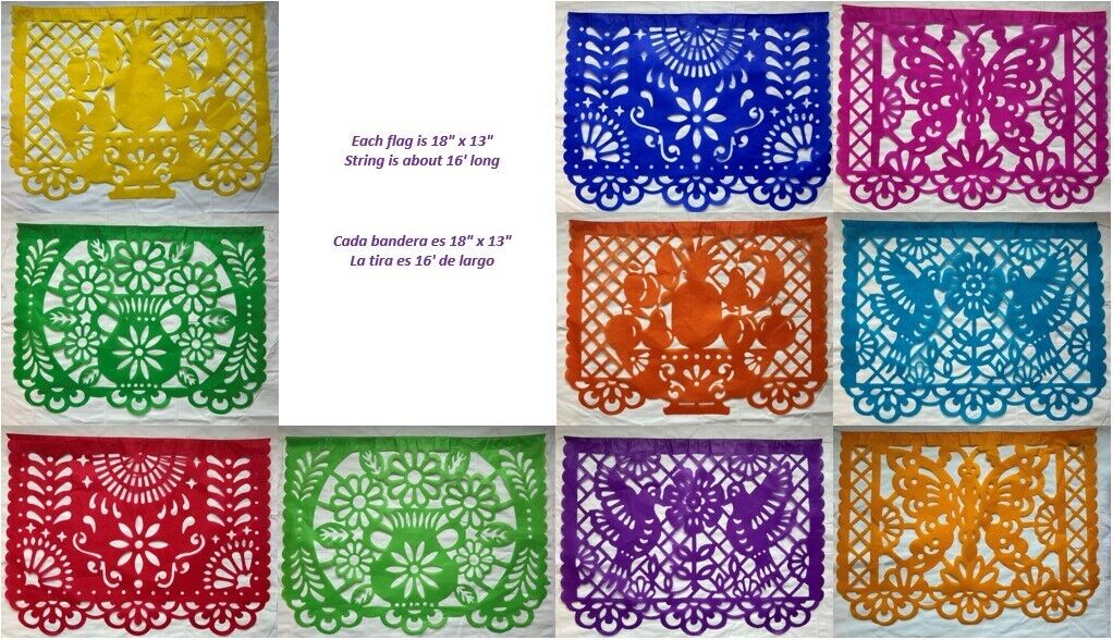 Mexican Traditional Papel Chino Picado Cutout Flags Bunting Rainbow 18\