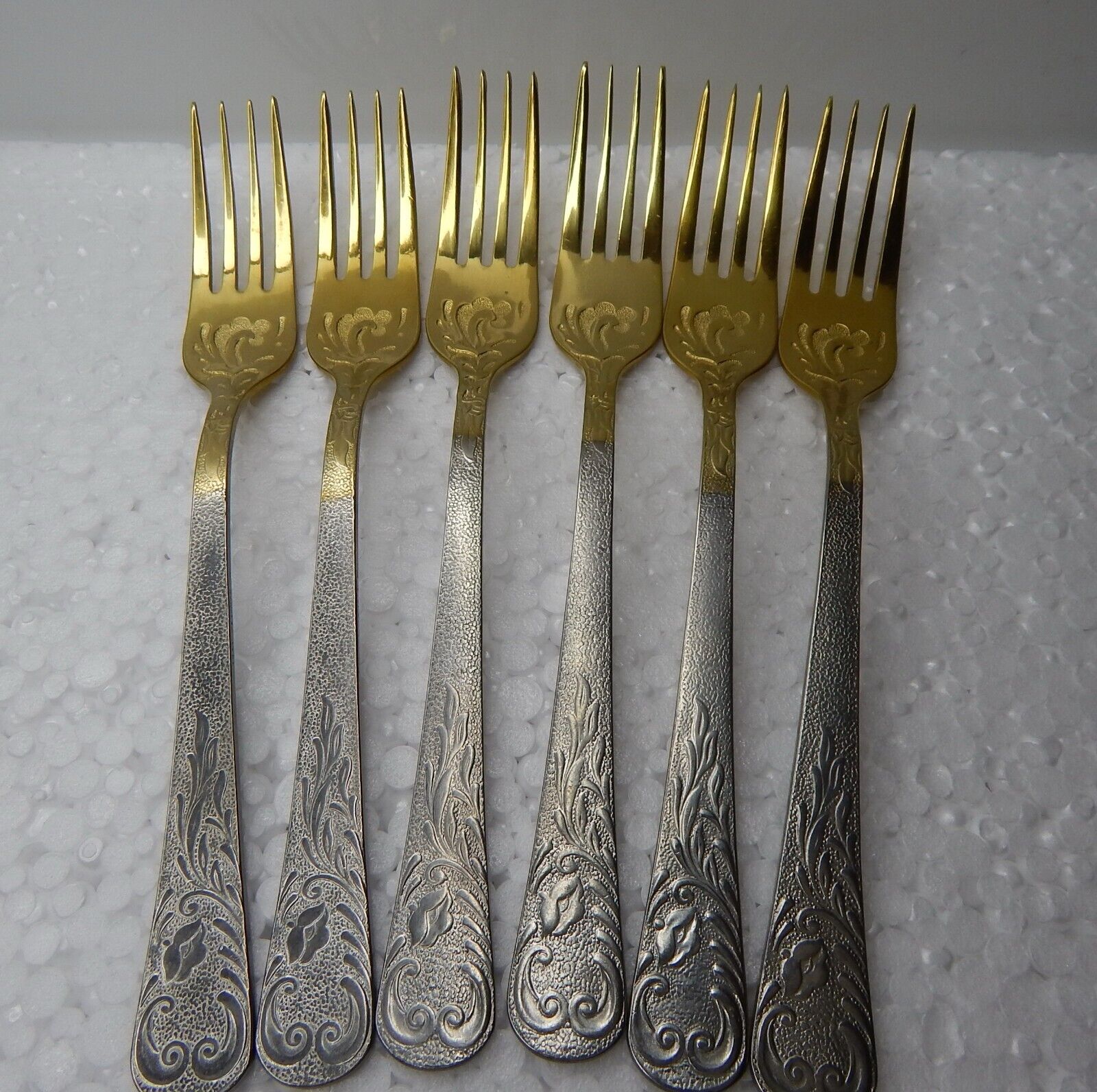 Vintage Gold Plated Table Forks 6 pcs, Soviet USSR Stainless Steel
