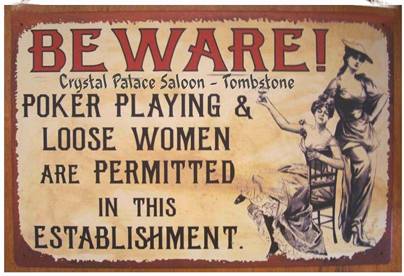 Beware of poker players and loose women Tombstone Tin Sign Novelty Fun Humorous