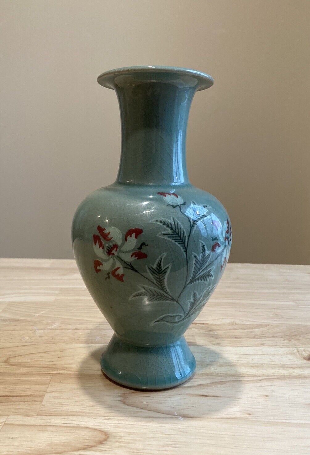 1960s Vintage Korean Celadon Vase (Signed)