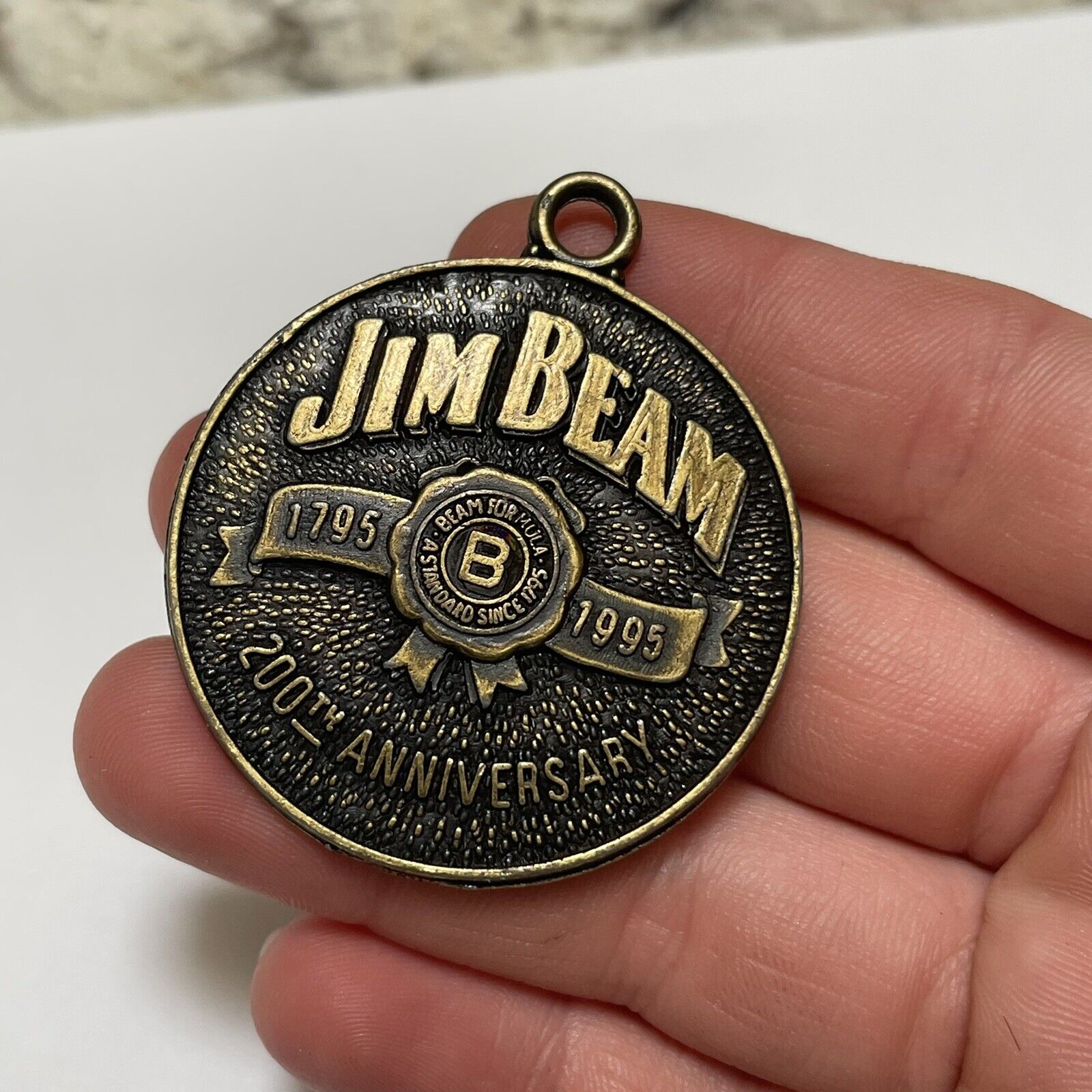 Vintage Jim Bean 1795-1995 200th Anniversary Metal Ornament Or For Keychain