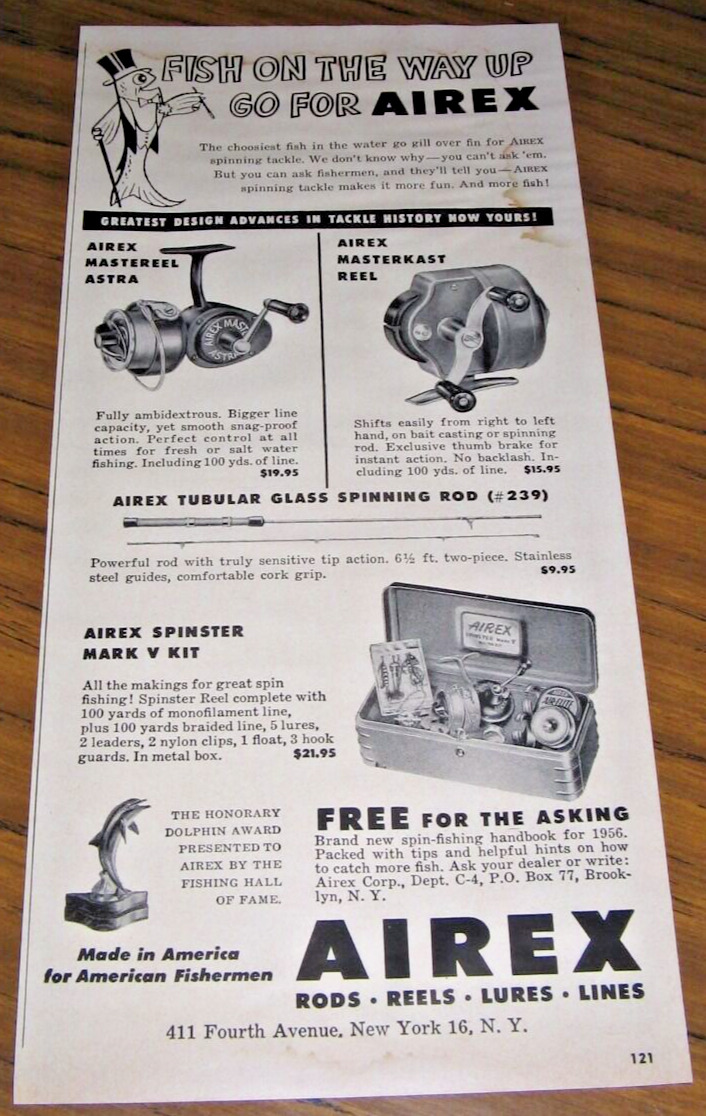 1956 Print Ad Airex Fishing Reels Mastereel,Masterkast,Spinster Mark V Kit NY