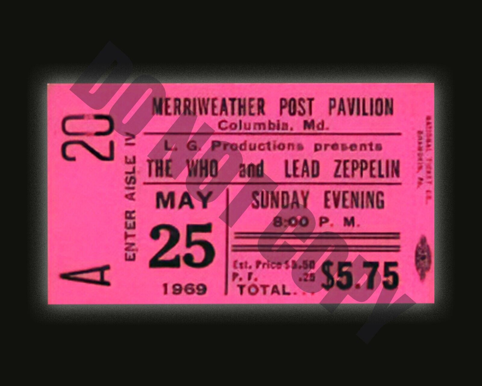 May 1969 The Who Led Zeppelin Concert Ticket Merriweather Post Pavilion Photo