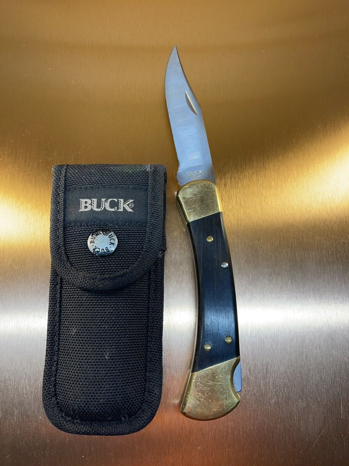 Vintage 1991 Buck 110 Folding Hunter Knife In Black Sheath #660