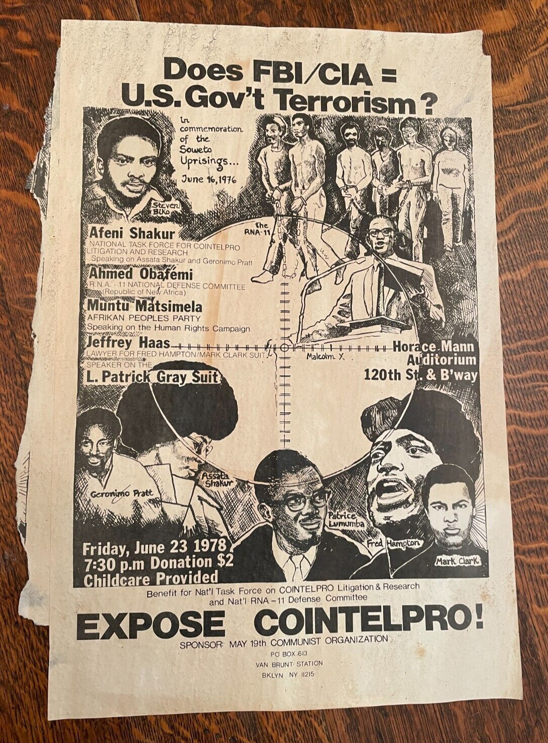 Rare Black Panther Party Communist Poster Expose Cointelpro Afeni Shakur RNA-11