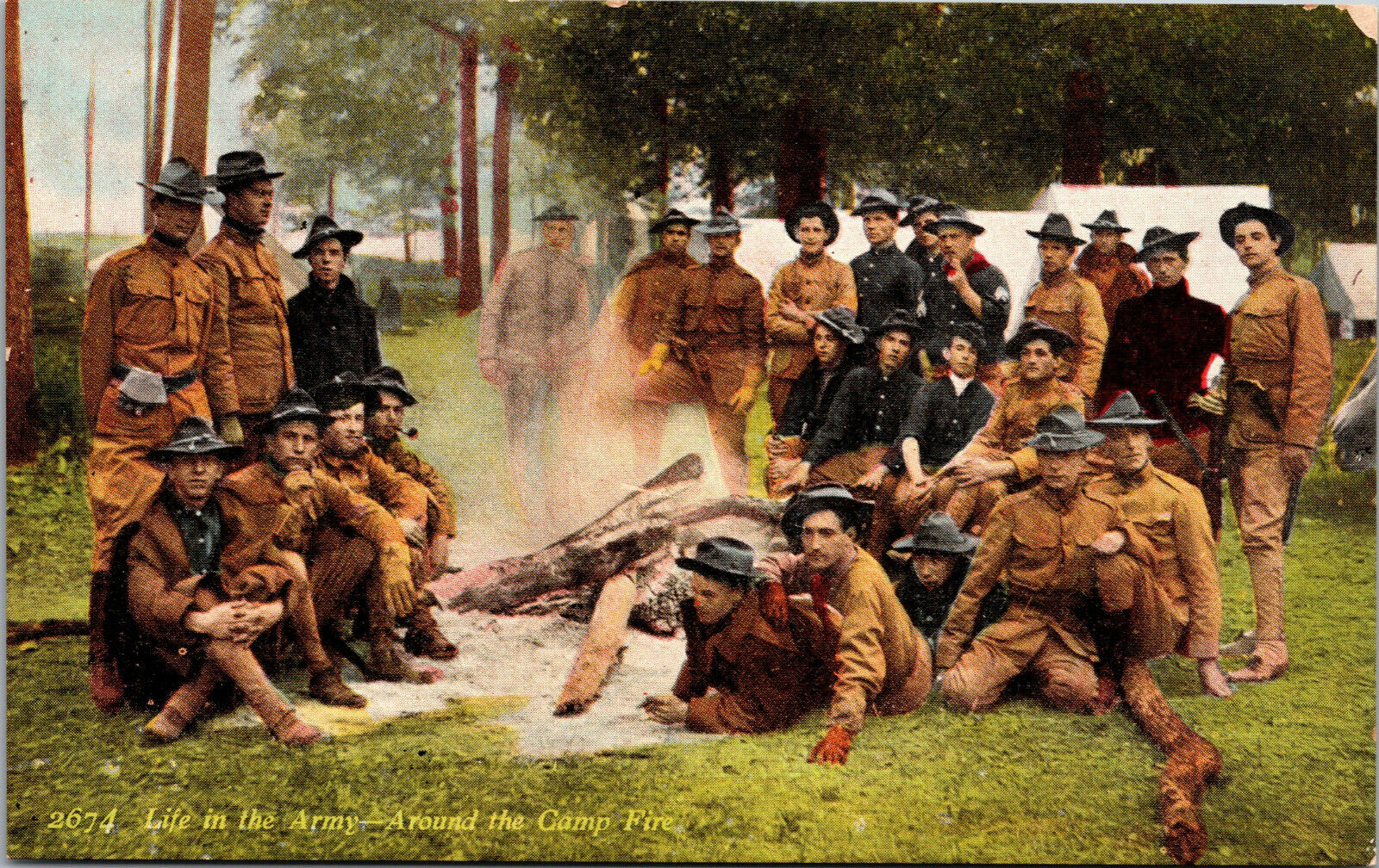 Vtg Life in the Army Around The Campfire 1910s Postcard
