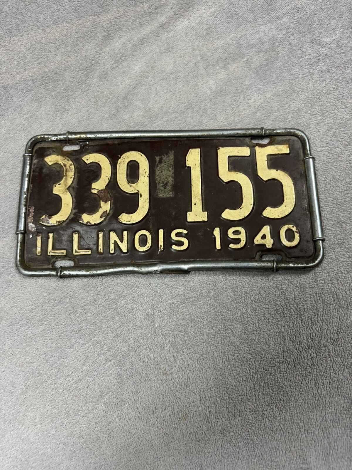 Vintage Illinois 1940 License Plate WW II All Original # 339-155 Shortie