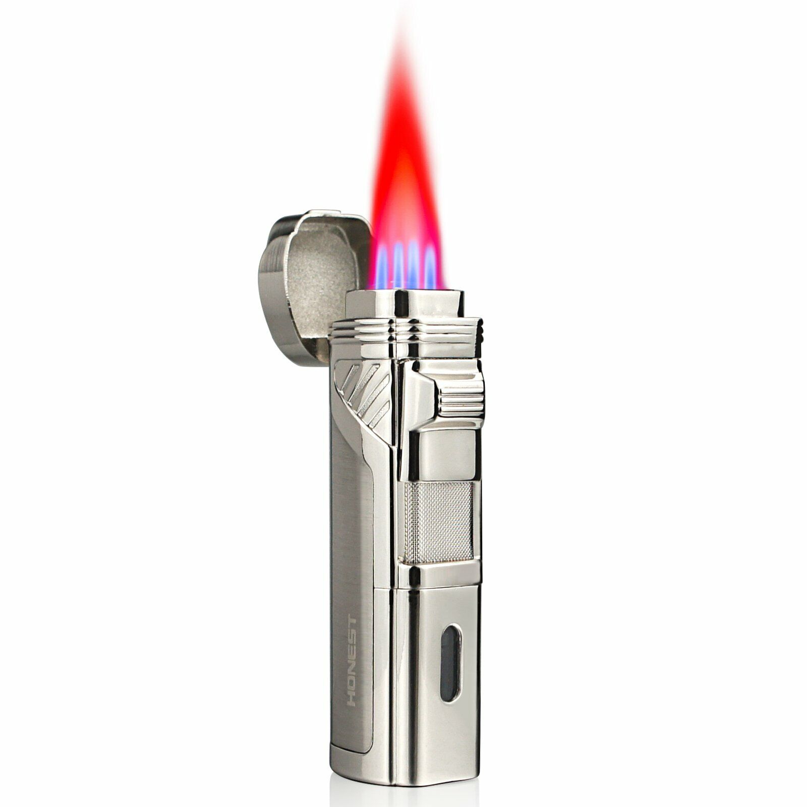 Torch Lighter 4 Jet Flame Honest Refillable Cigar Lighter with punch Quadruple