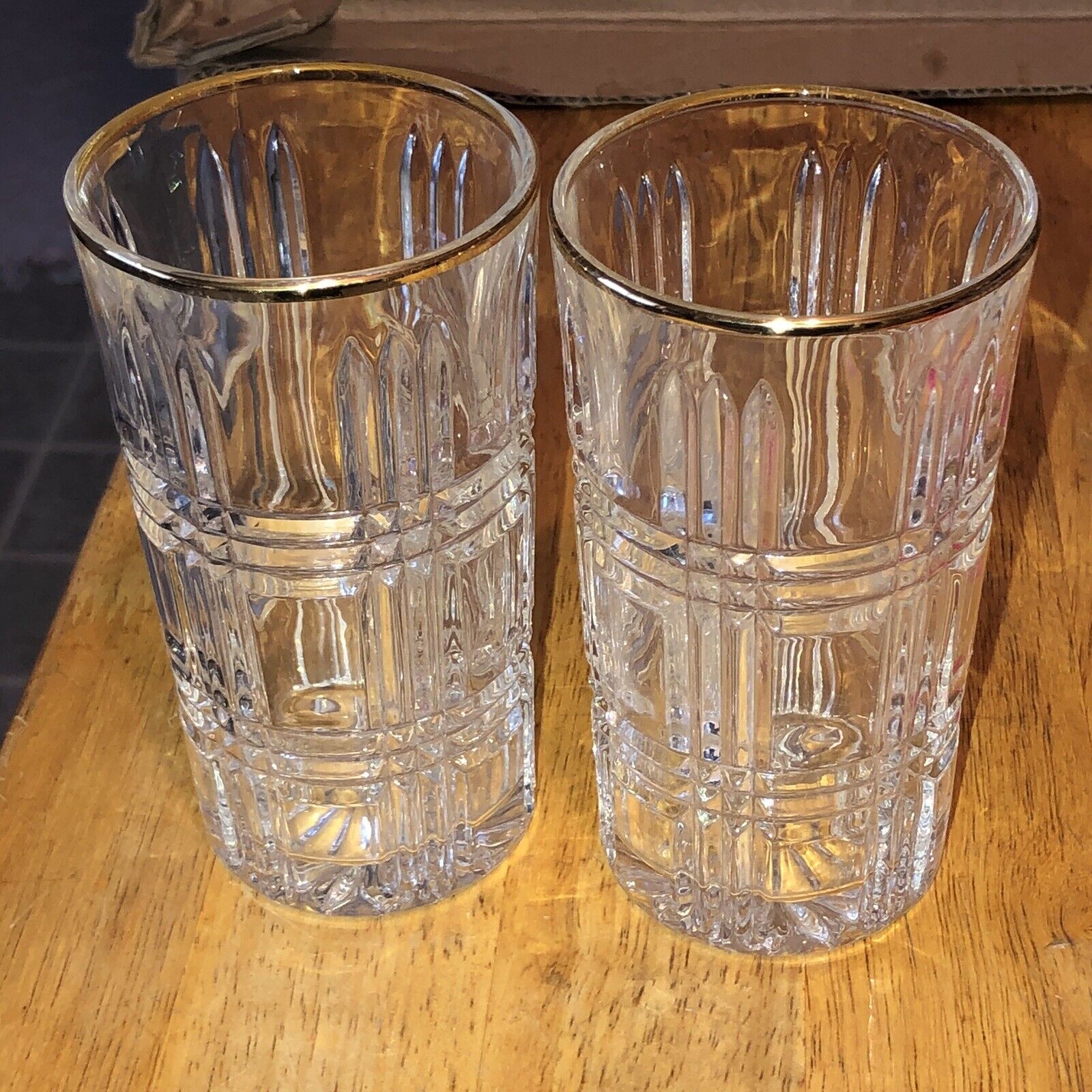 Two Vintage Crystal Glass Drinking Glasses ￼5 1/2” Tall #2