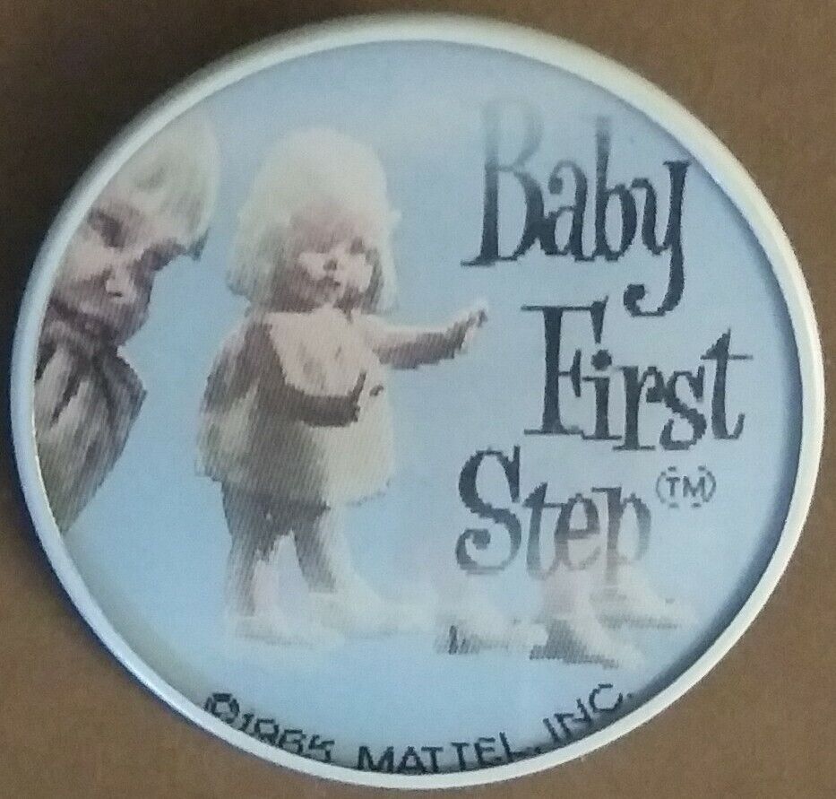 1965 Mattel BABY FIRST STEP Flasher Advertising Pinback Button - Like Vari-Vue