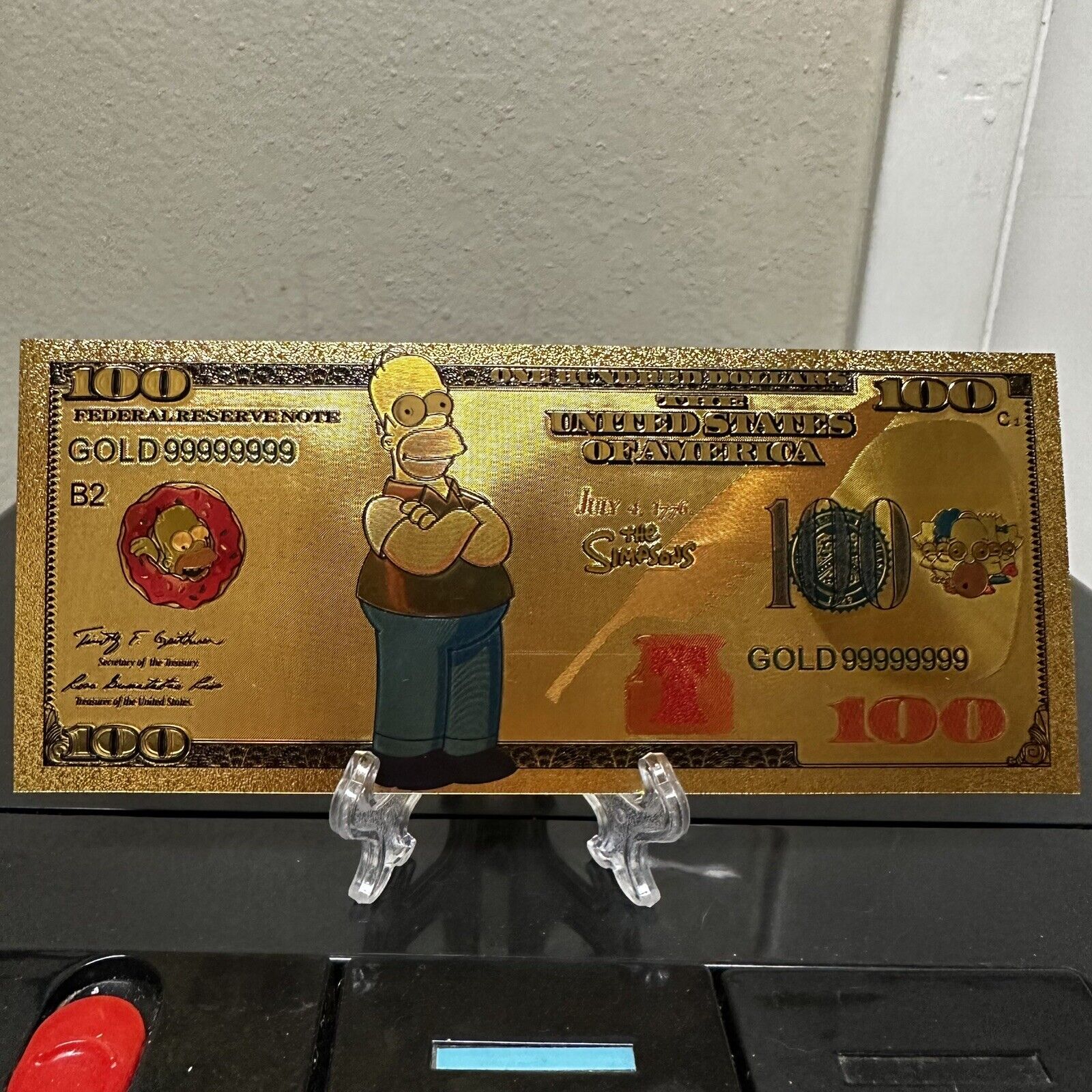 24k Gold Foil Plated Homer Simpson The Simpsons Banknote Cartoon Collectible