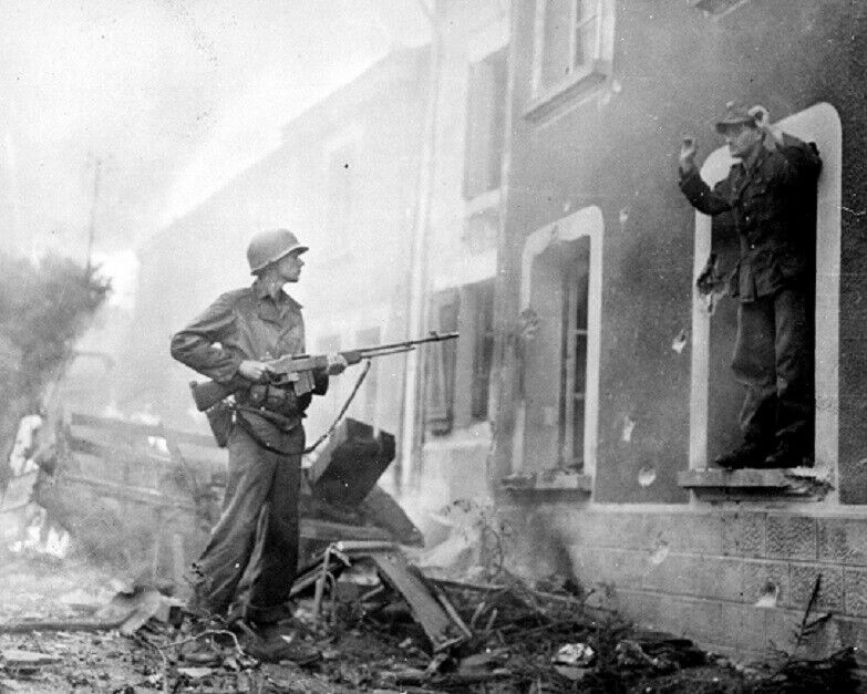 US Soldier takes German Soldier prisoner POW 8x10 World War II WW2 Photo 695