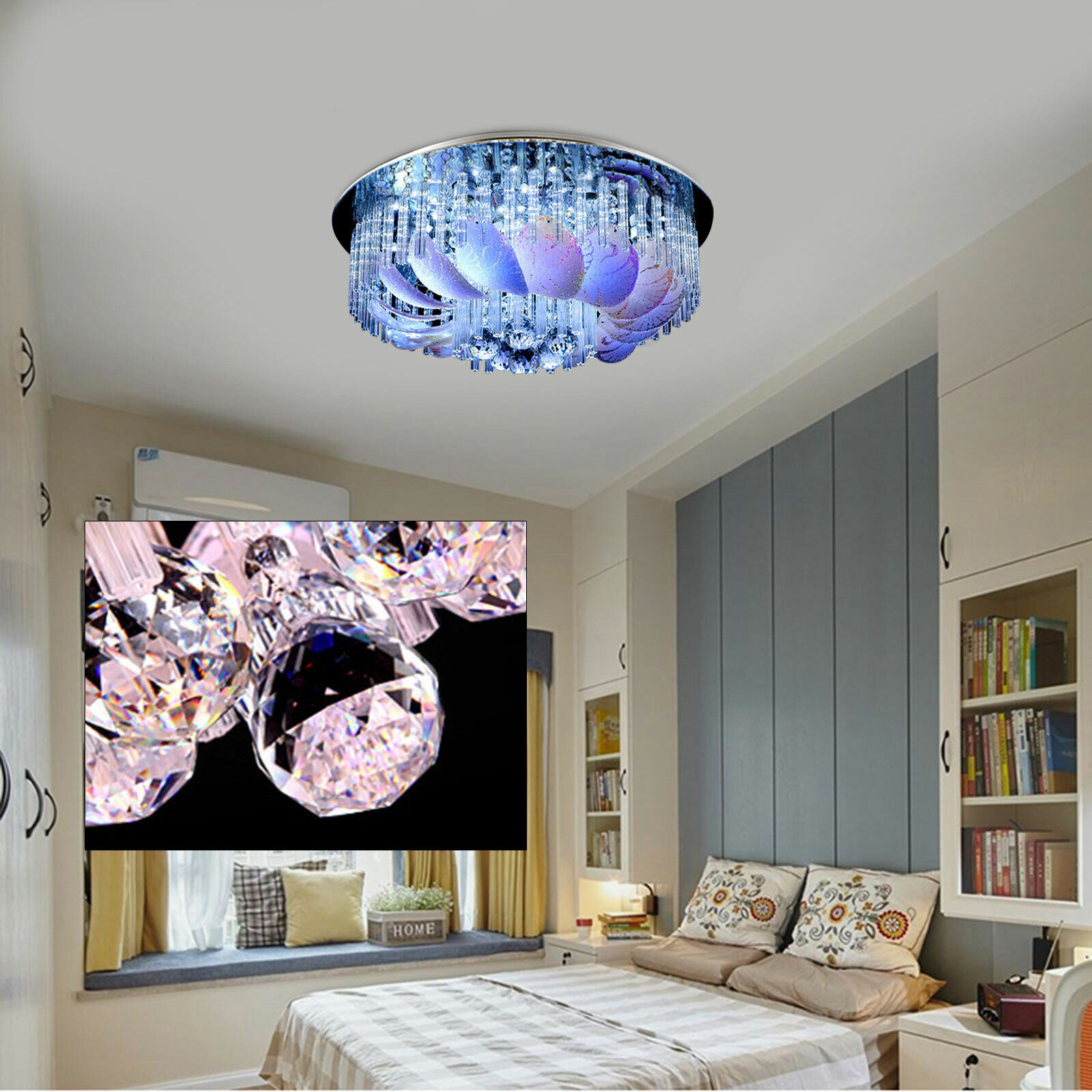 Round Flower-shape Crystal Chandelier Pendant Flush Mount Ceiling Light Fixture