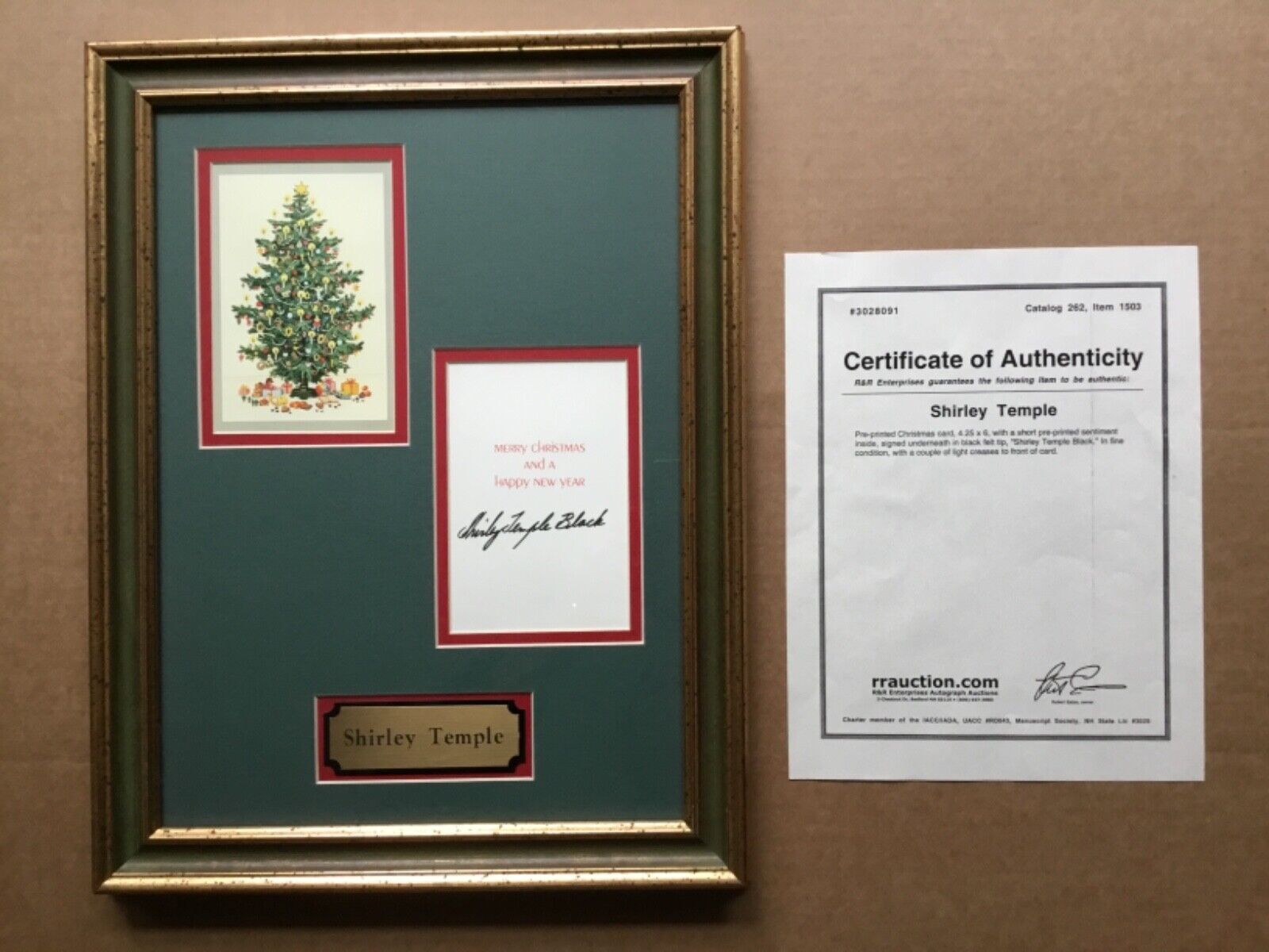 Very Rare Shirley Temple Signed Custom Framed Christmas Card - R&R - PSA/DNA COA