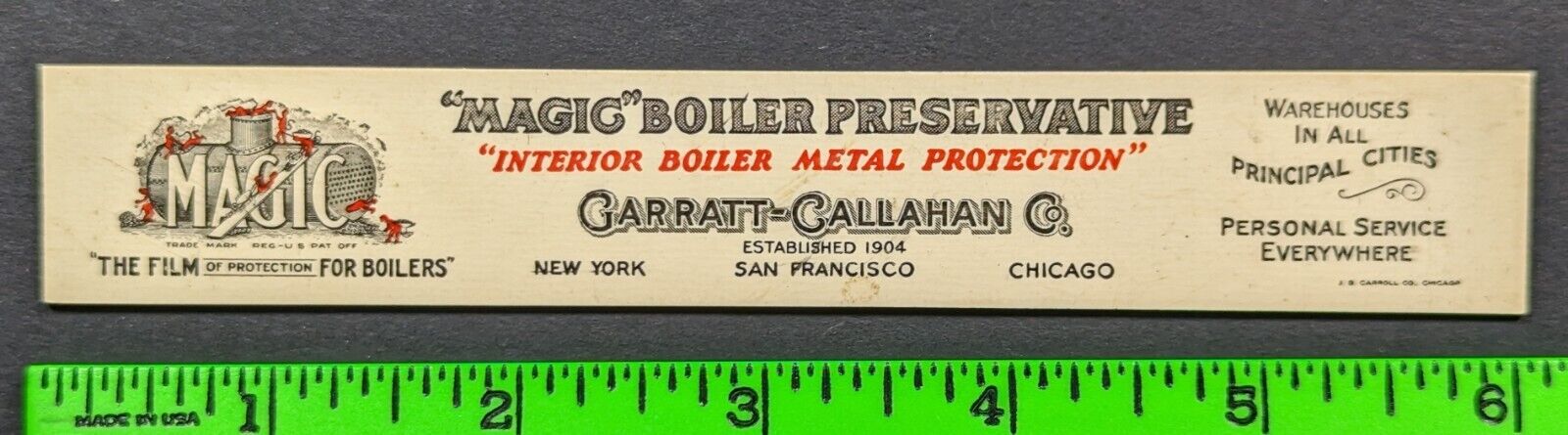 Antique 1910s Magic Boiler Preservative Celluloid Ruler Advertisement