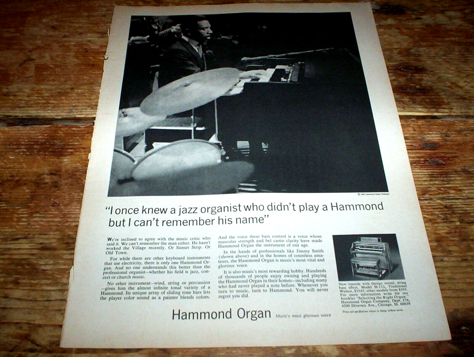 JIMMY SMITH ( HAMMOND ORGAN ) ORIG 1966 Jazz magazine PROMO Ad NM-