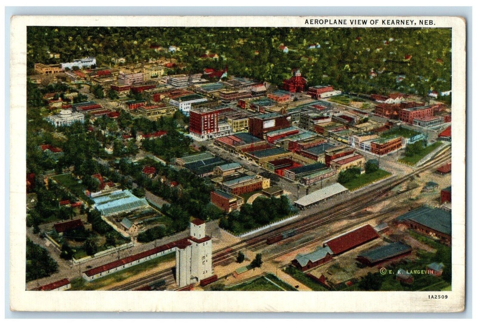 1937 Air View Business Section Kearny Nebraska Posted Antique Vintage Postcard