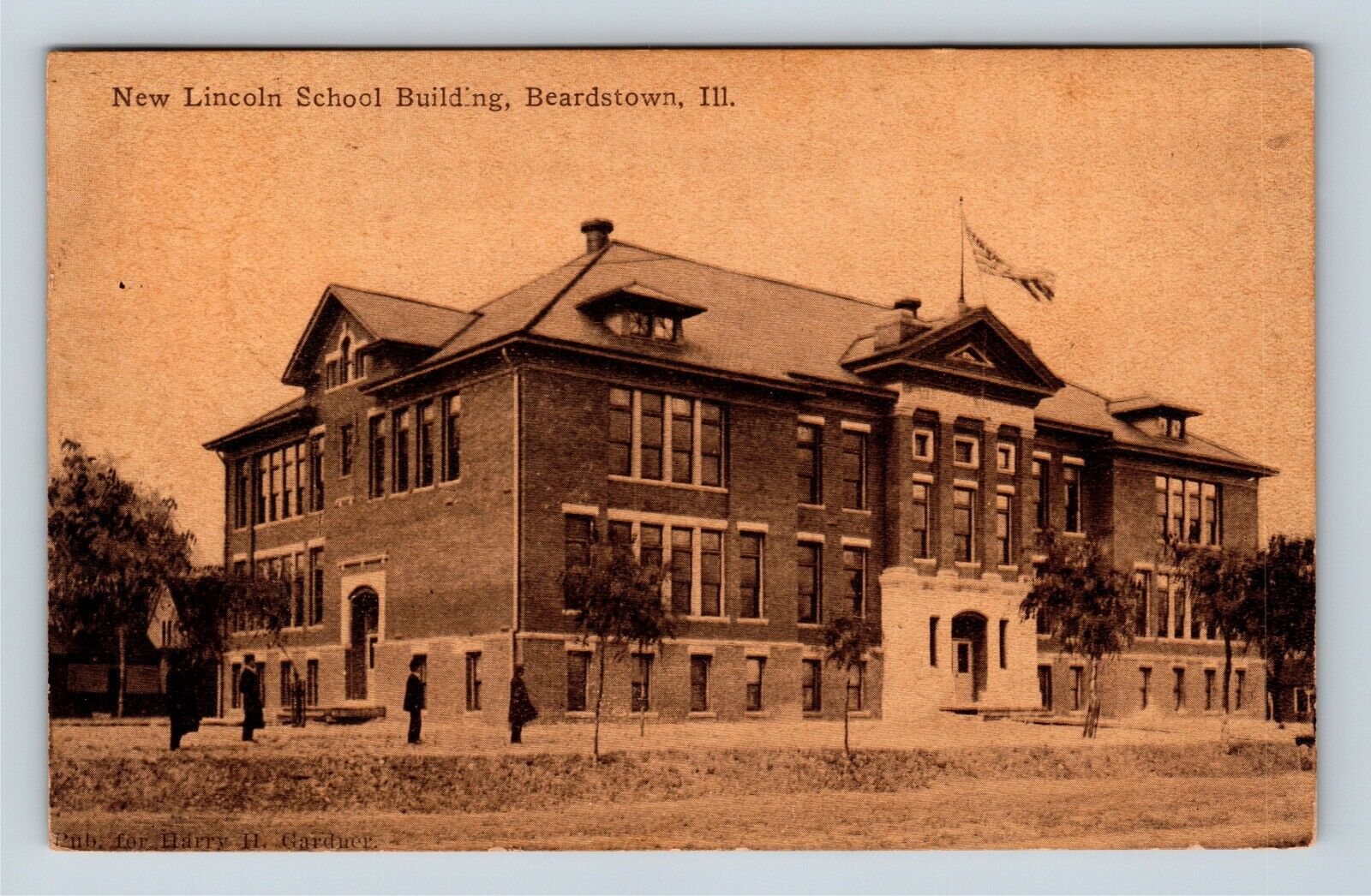 Beardstown IL, Lincoln School Buidling, Illinois c1911 Vintage Postcard