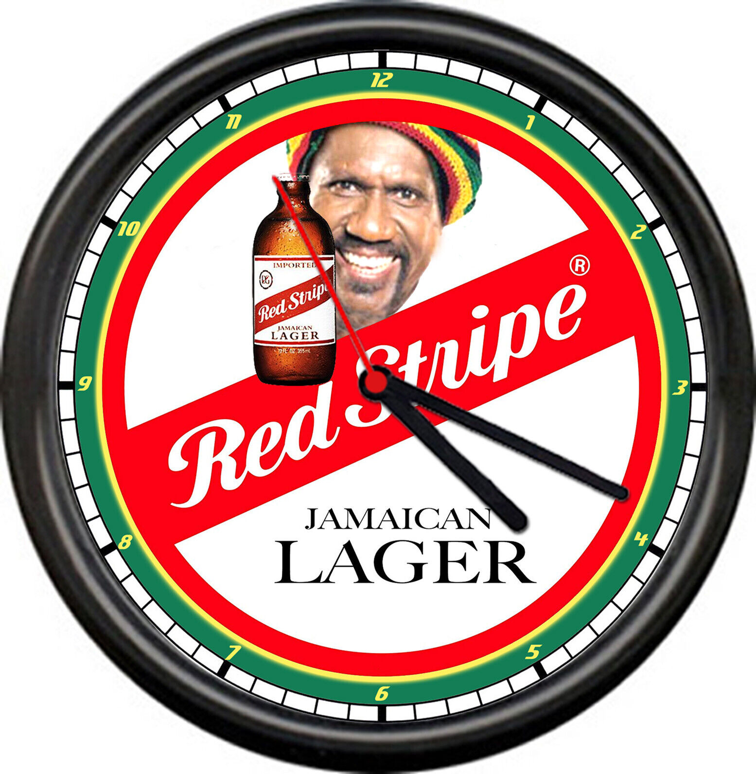 Red Stripe Jamaican Jamaica Beer Retro Bar Tavern Rasta Vintage Sign Wall Clock