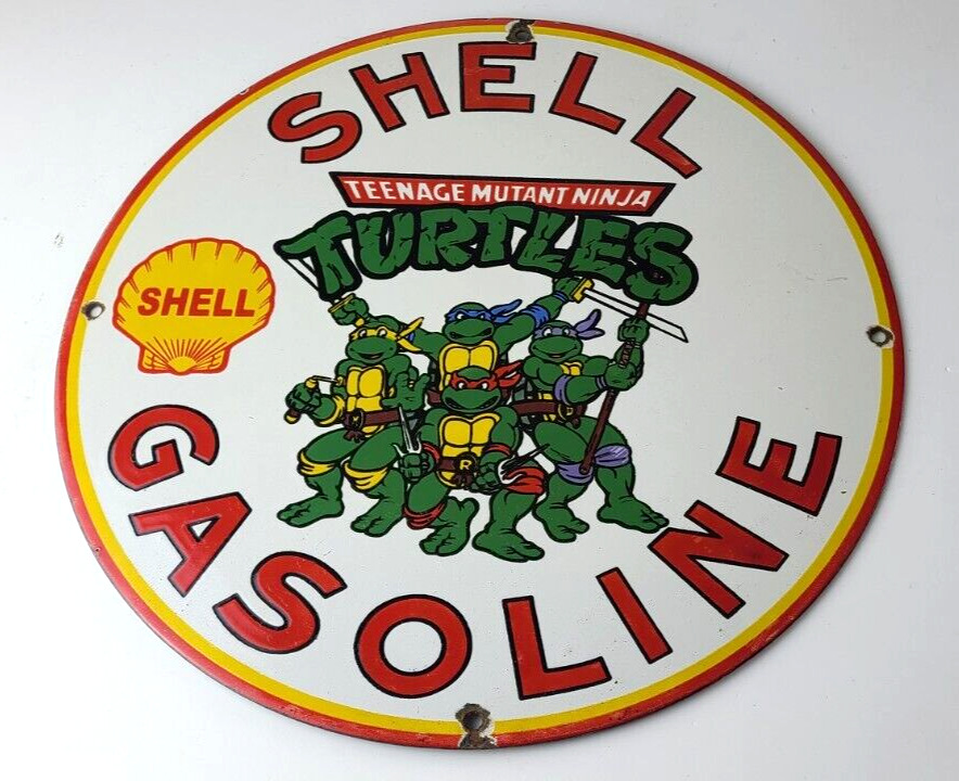 Vintage Shell Gasoline Sign - Teenage Mutant Ninja Turtles Gas Porcelain Sign