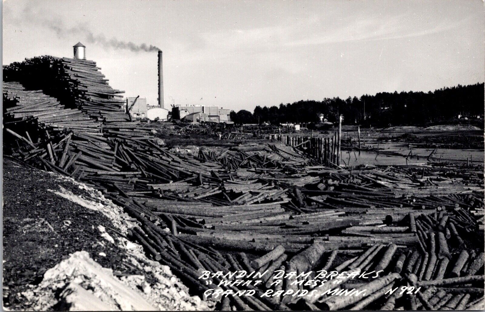 Real Photo Postcard Bandin Dam Breaks in Grand Rapids, Minnesota~135246