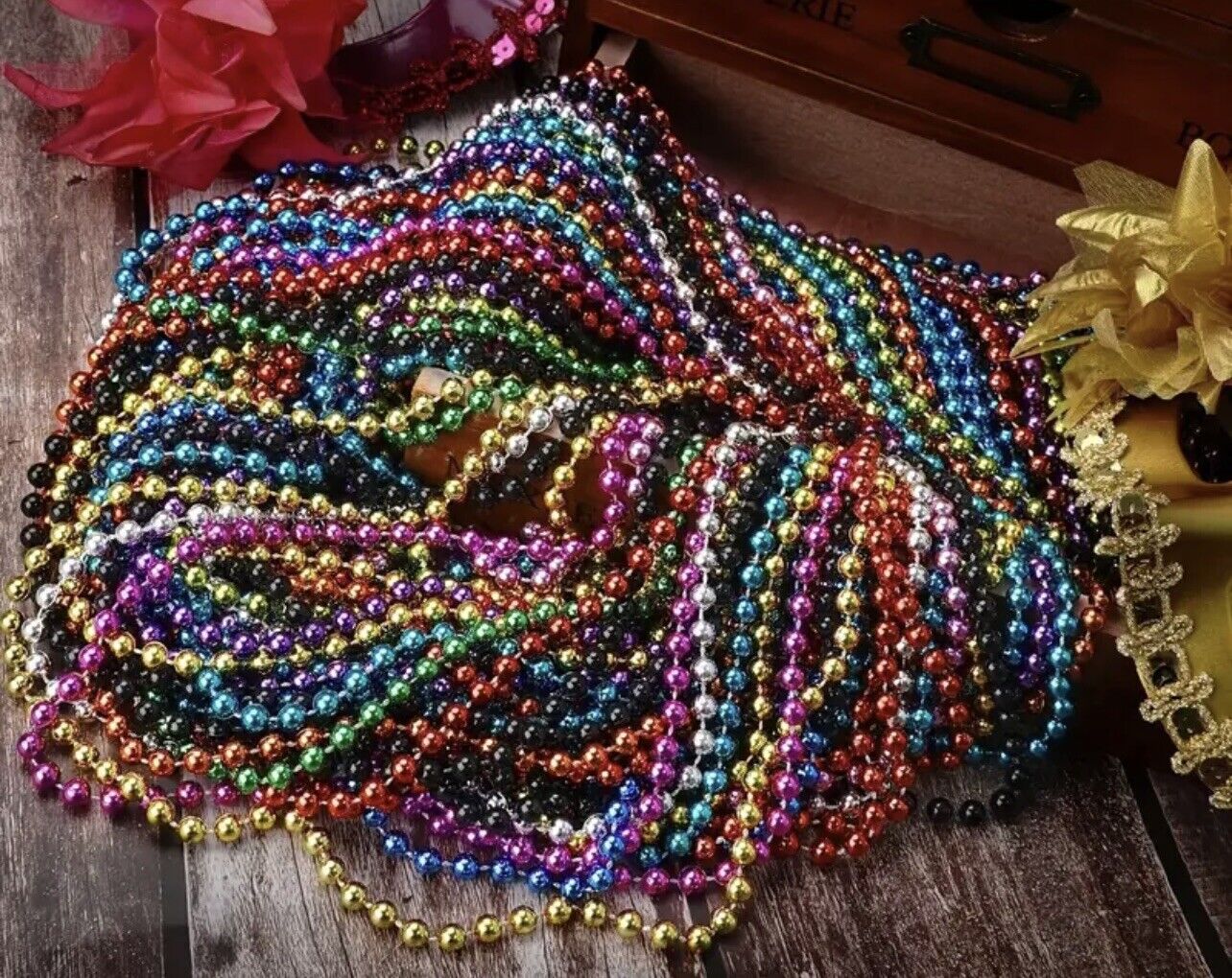 72 Multi-Color Mardi Gras Beads Necklaces Party Favors 6 Dozen  Lot