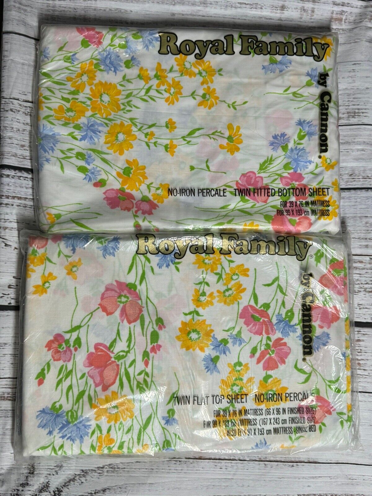 VINTAGE CANON ROYAL FAMILY FLORAL TWIN SHEETS FITTED AND FLAT SET LOT NO IRON