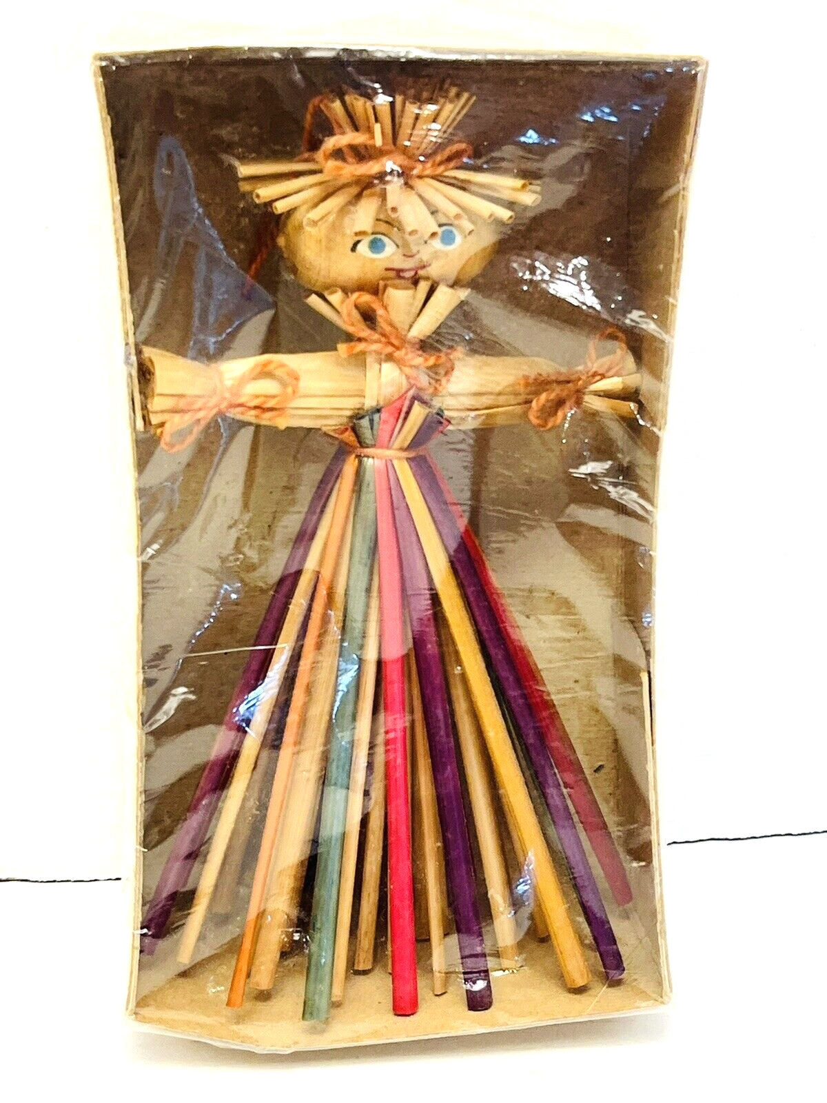Vintage Polish Doll Figurine Straw Wood Dated 1973 Nazwa Art Sealed in Box