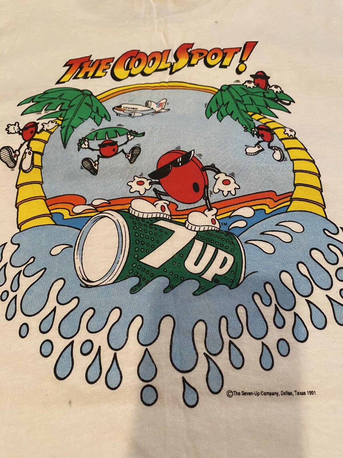 VINTAGE 7-up T SHIRT, THE COOL SPOT,1991 ANIMATED GRAPHICS,SINGLE STITCH