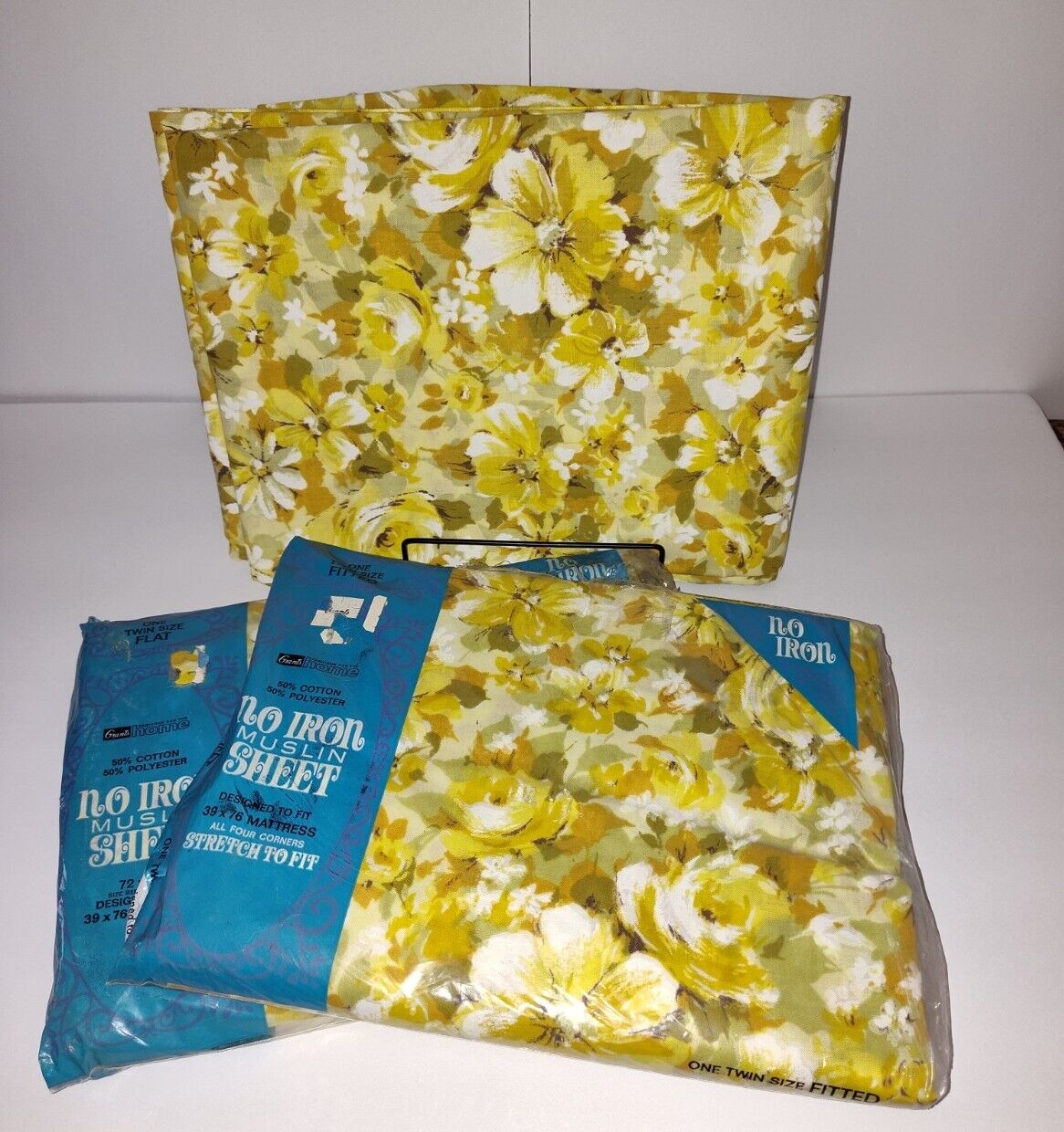 Lot of 3 Vintage Grants Fashions For The Home Twin Sheet Set Yellow Flowers 70's