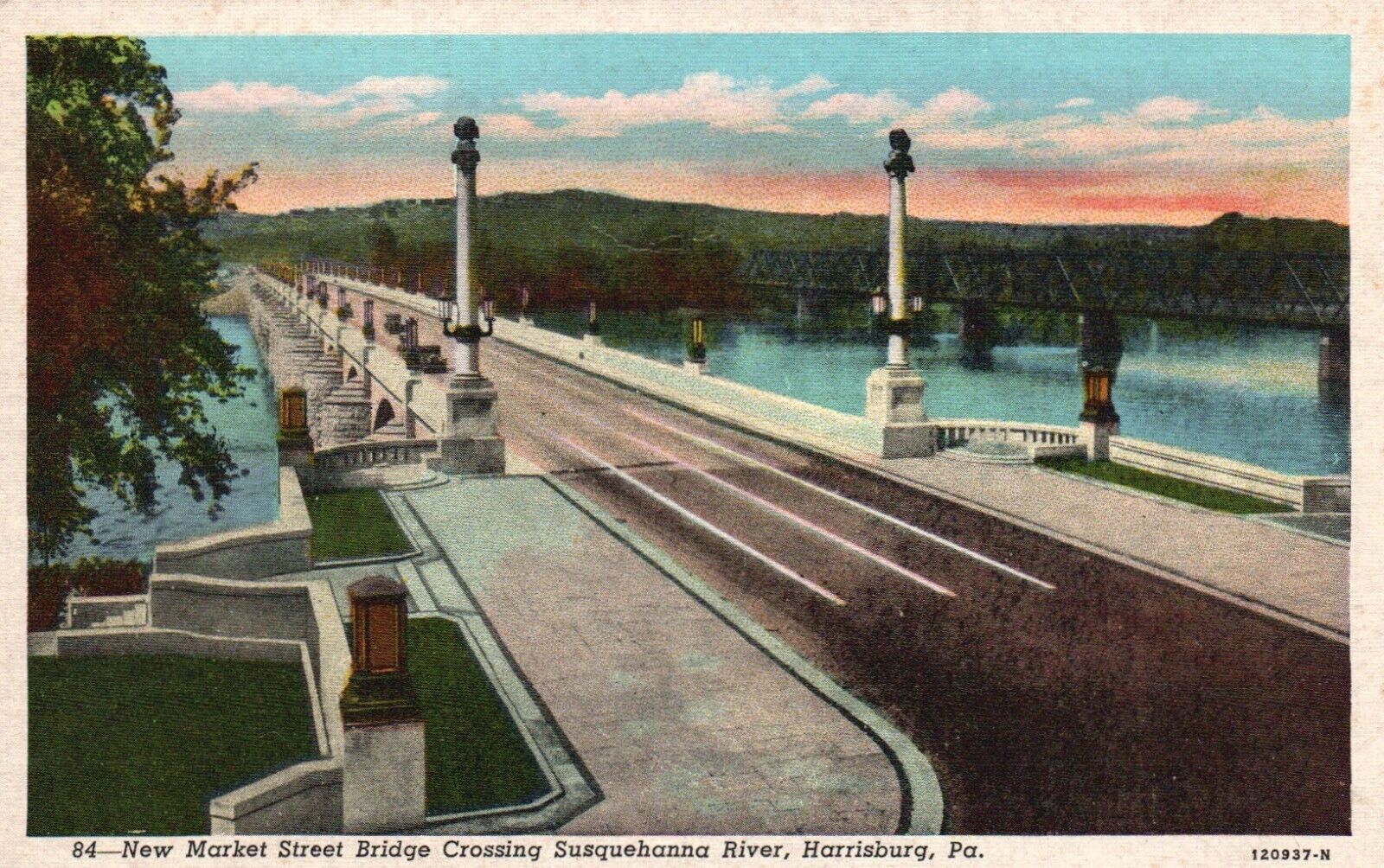 Postcard PA Harrisburg New Market Street Bridge Linen Vintage Old PC e8545