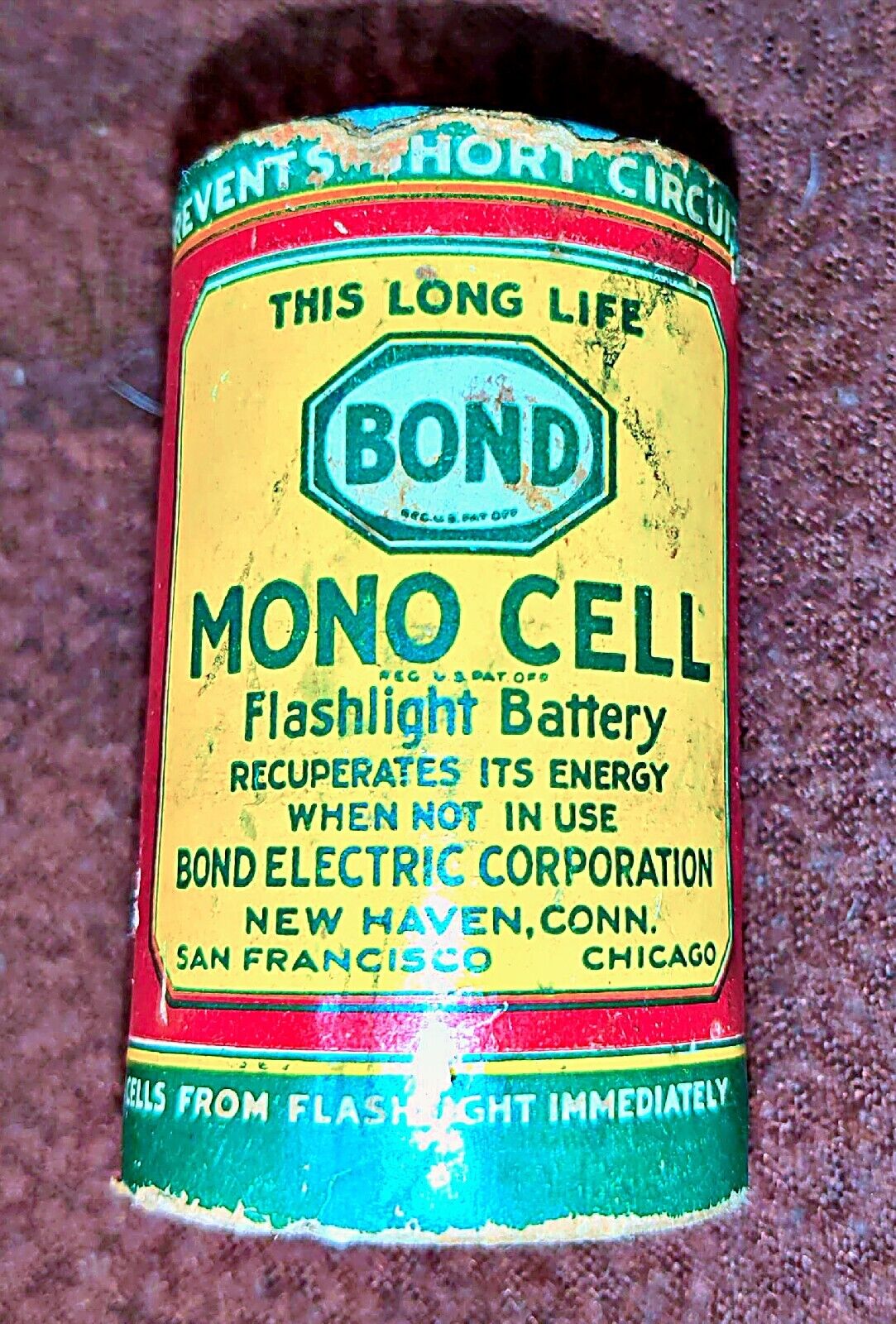 RARE Vintage 1939 30\'s WW2 ERA BOND Mono-Cell D-Cell Electric Flashlight Battery