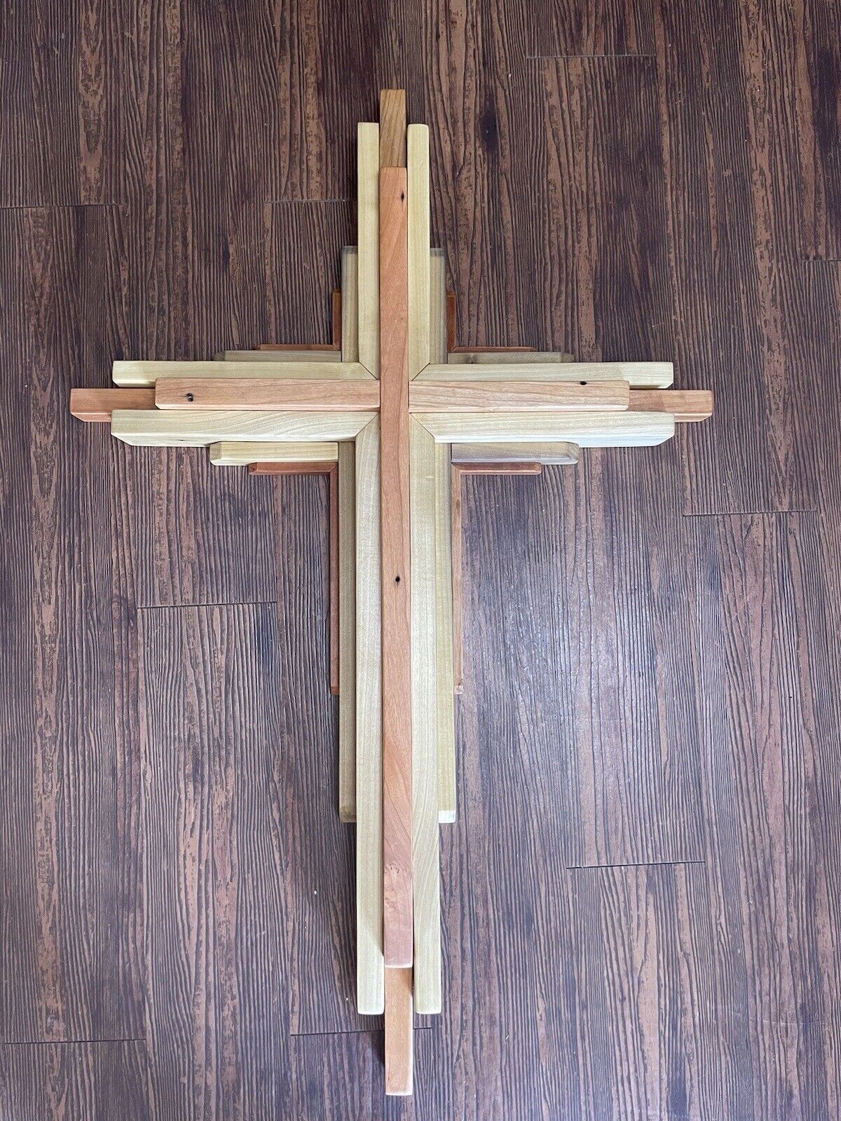 42” by 27” Handmade Wooden Cross with Teak Oil Finish