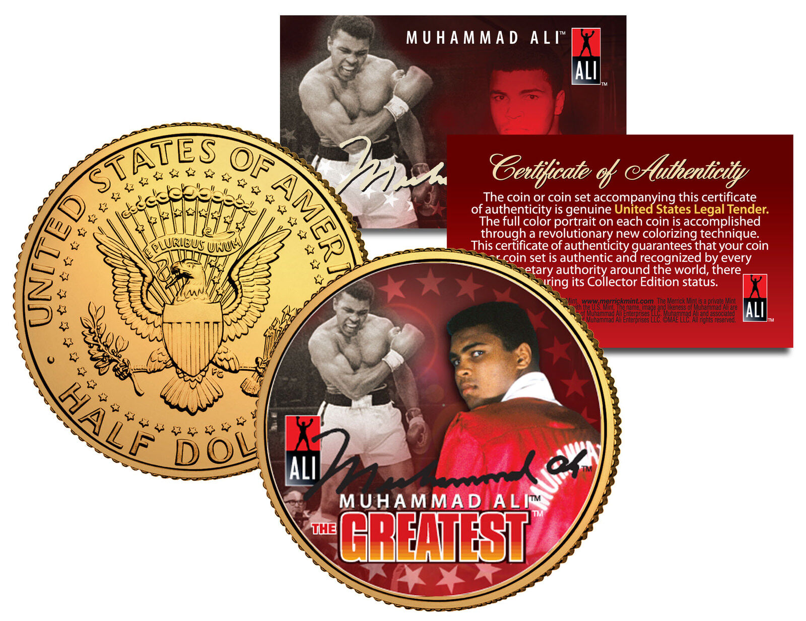 MUHAMMAD ALI * THE GREATEST * JFK Kennedy Half Dollar 24K Gold Plated U.S. Coin