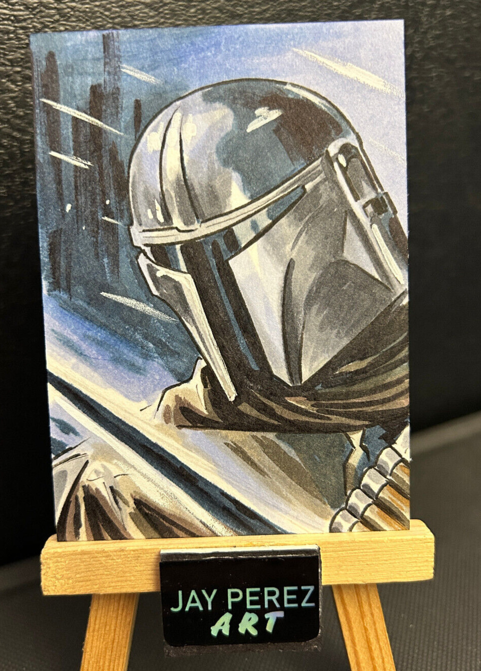 The Mandalorian Sketch Card 1/1 Original on card signed Artist ACEO Star Wars