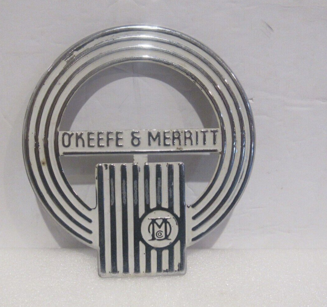 Vintage O\'Keefe & Merritt Appliance Emblem Badge Metal Chrome White Original