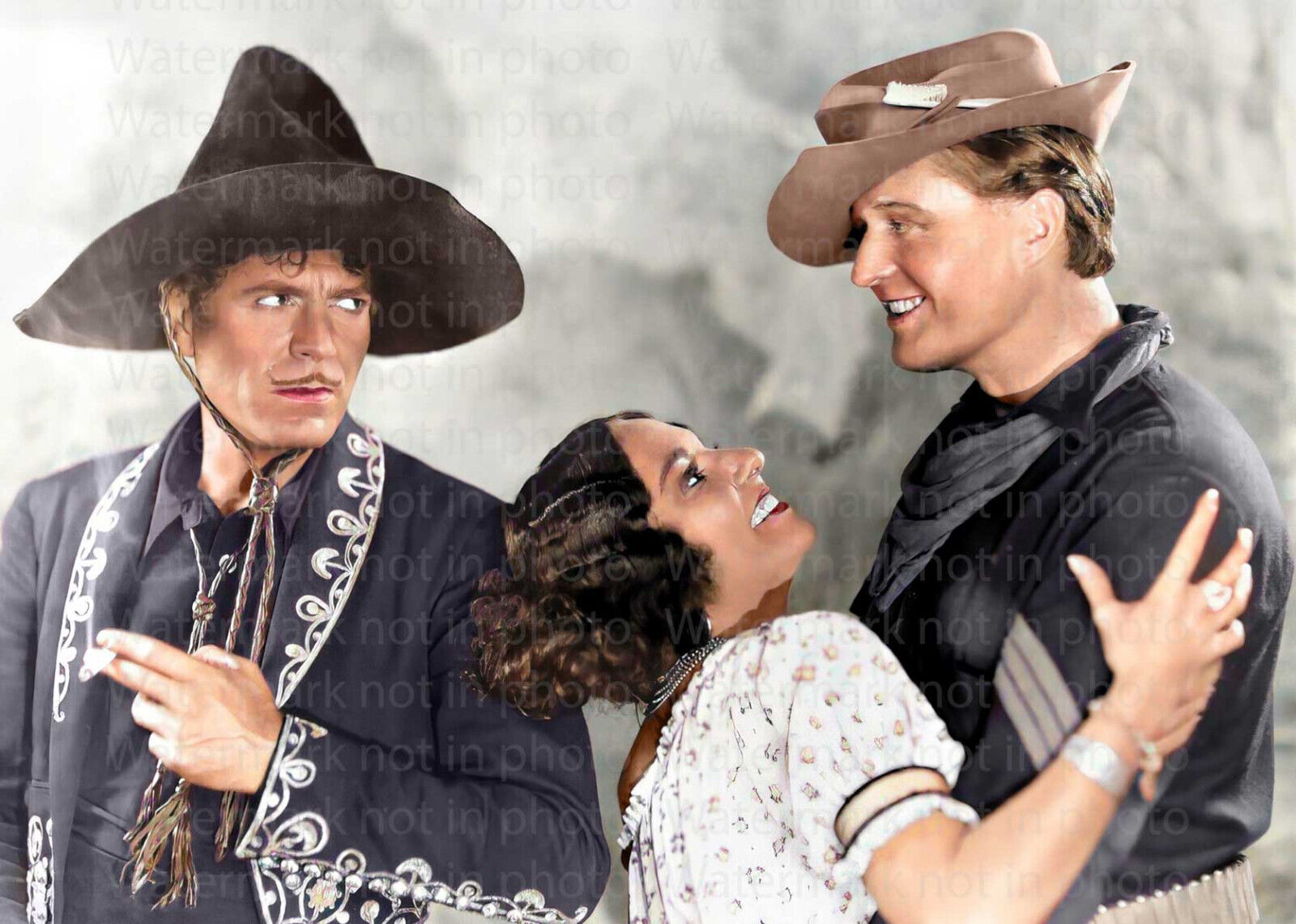 Dorothy Burgess, Warner Baxter & Edmund Lowe in Old Arizona RARE COLOR Photo 601