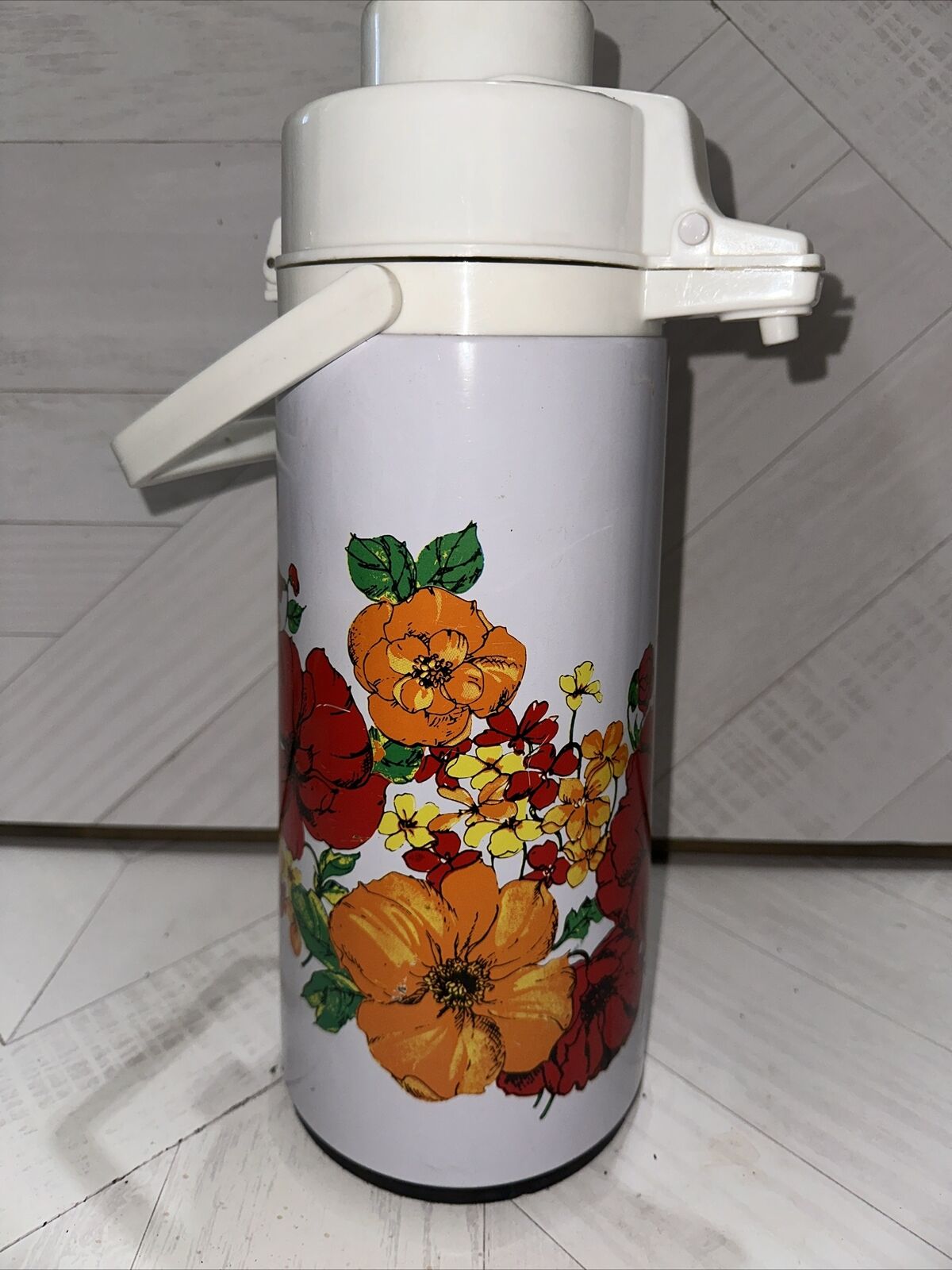 Vintage Poppy Flowers Air Pot Tea Coffee Beverage Dispenser Vacuum Carafe