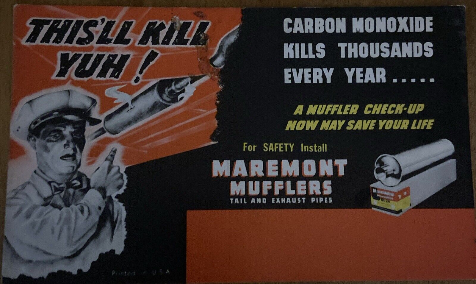 Maremont Mufflers “ Carbon Monoxide Kills Thousands Every Year” Advertisement 