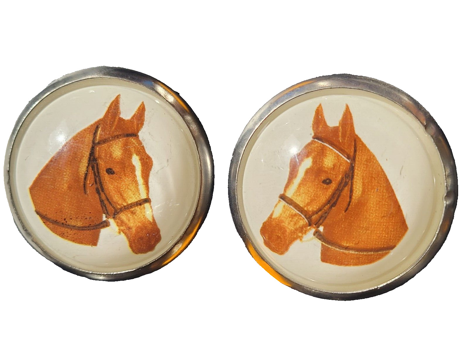 Pair [2] of Horses Bridal Rosettes Buttons Featuring Horse Heads