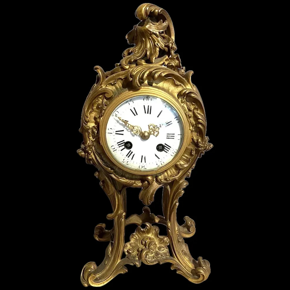 Exquisite 19th Century French Louis XV Bronze Ormolu Table/Mantle Clock