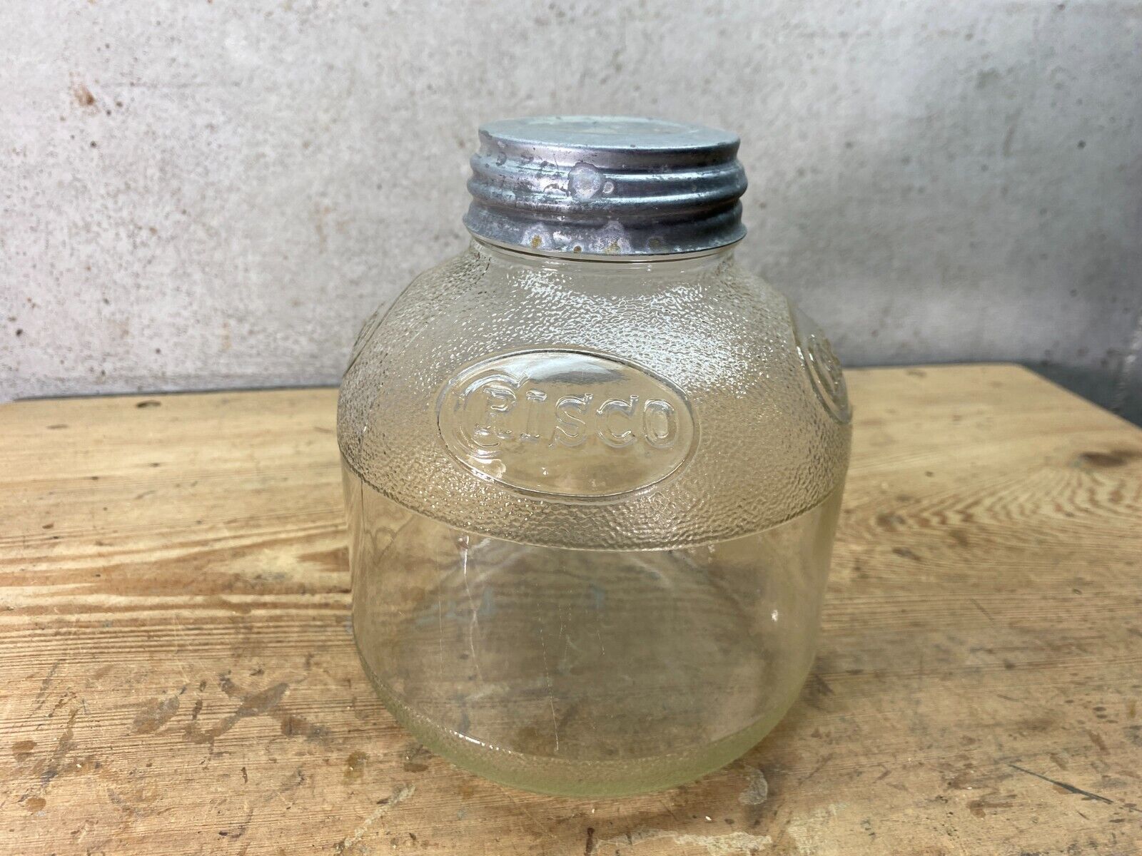 VINTAGE TEXTURED CRISCO JAR CONTAINER - 52 oz. CLEAR GLASS -  5 3/4\