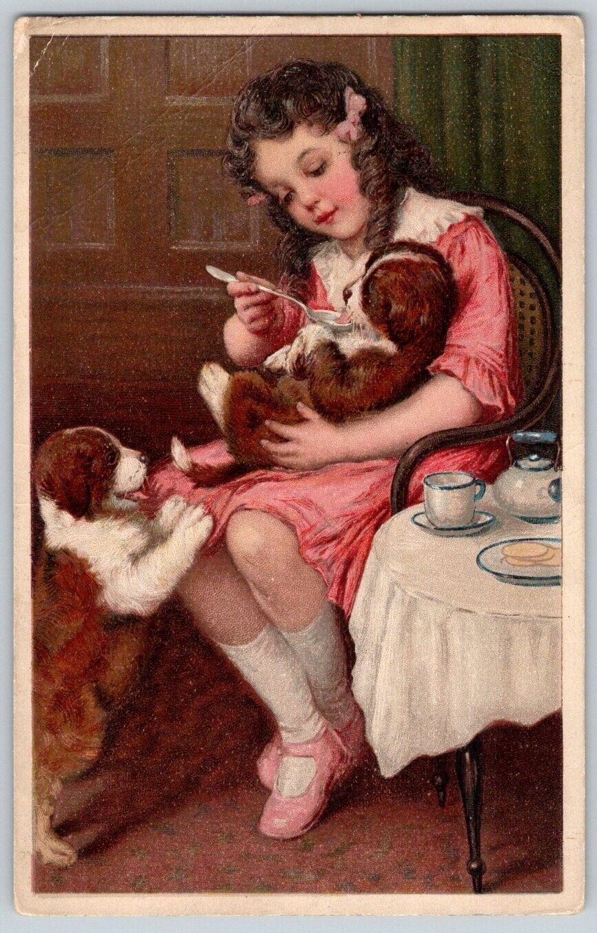 Postcard Sized Trade Card~ Metropolitan Life Insurance Co.~ Girl & Her Dogs