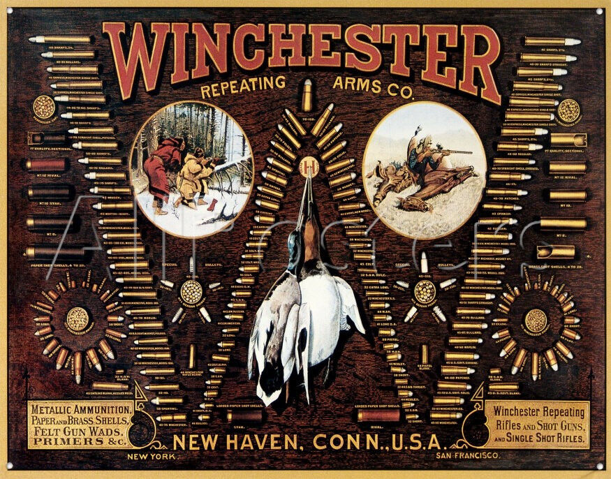 Winchester TIN SIGN Bullet Chart hunting Gun ammo Display  vintage look metal